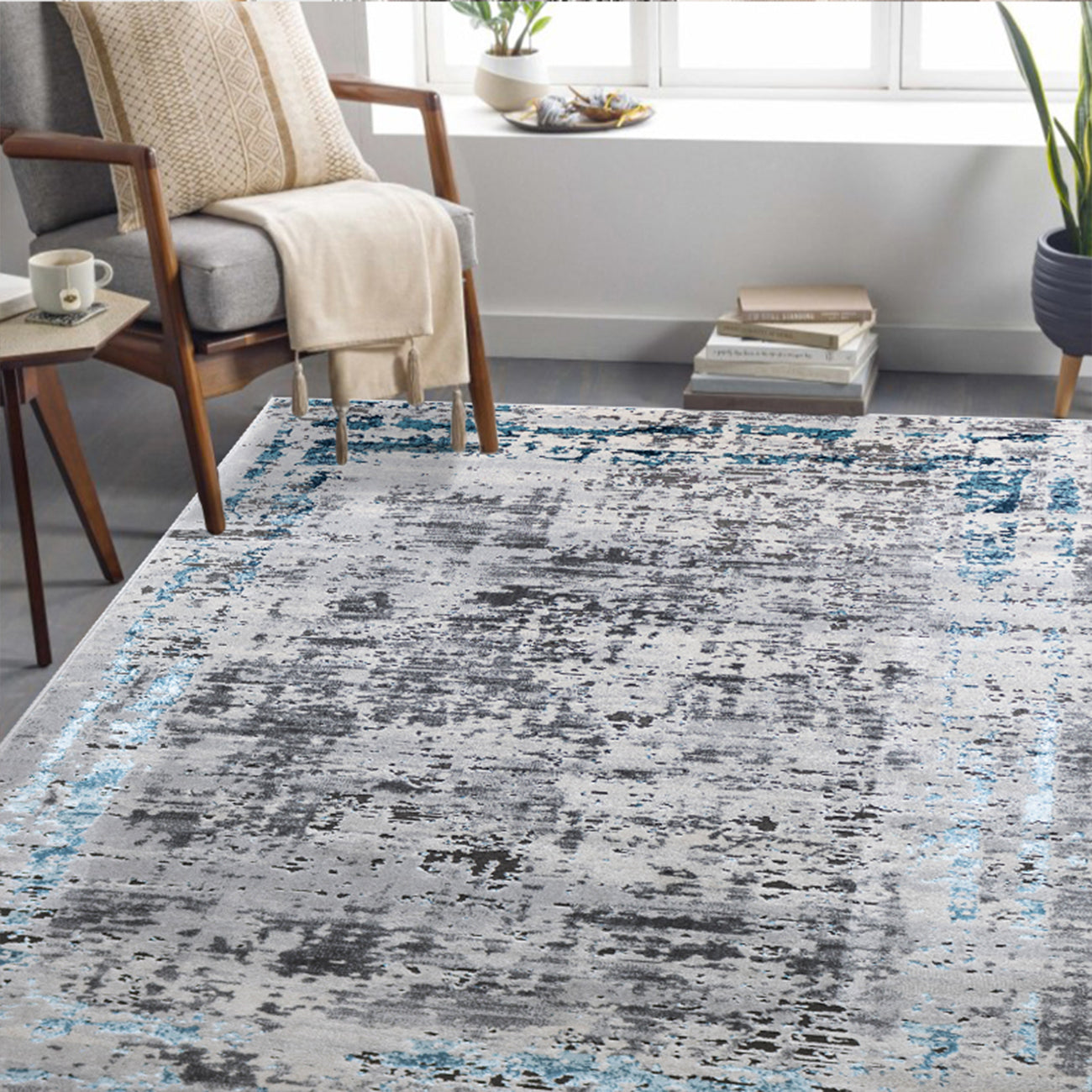 Harmony Designer Teppich Kurzflor Abstrakt Grau/Blau – Carpetilla