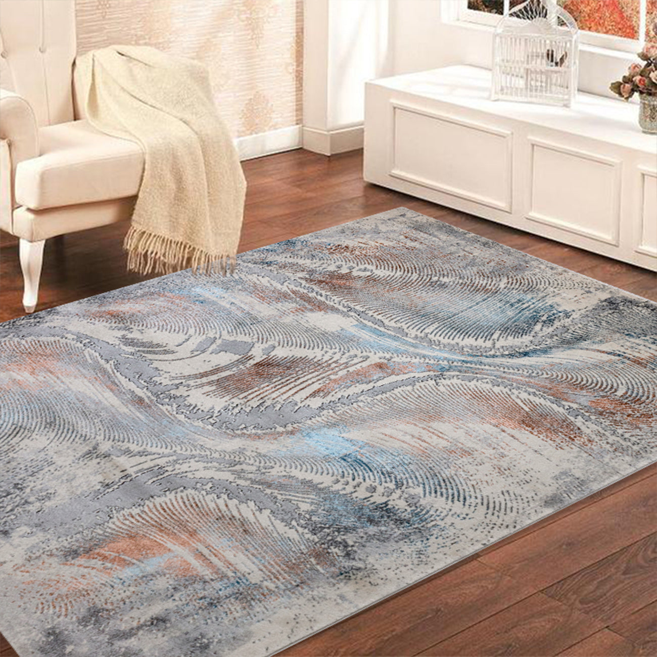 Harmony Designer Teppich Kurzflor Abstrakt Grau/Beige – Carpetilla