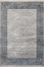 Lade das Bild in den Galerie-Viewer, beige creme blau grau günstig langflor designer teppich wohnzimmer schlafzimmer barfuss muster linien minimalistisch
