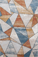 Lade das Bild in den Galerie-Viewer, beige blau orange creme günstig langflor geomatrisch geometrische formen geometrie designer teppich wohnzimmer schlafzimmer
